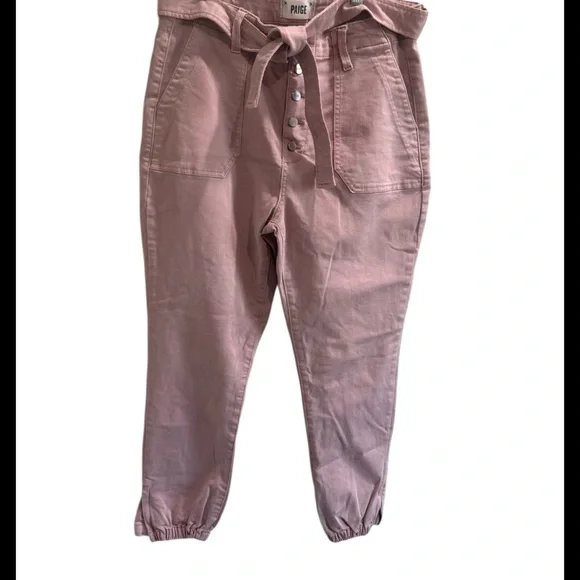 PAIGE Mayslie High Rise Exposed Button Fly Belted Jogger Rouge Glow Pink Sz 30 - Picture 11 of 12